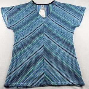 La Moda Blue Striped V Neck Beach Cover-Up Tunic Size L/XL NWT